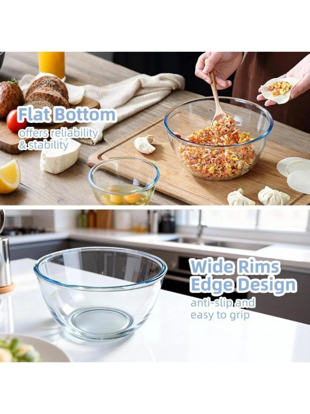 Set of 3 Glass Mixing Bowls with Lids - Nesting Storage for Cooking & Baking